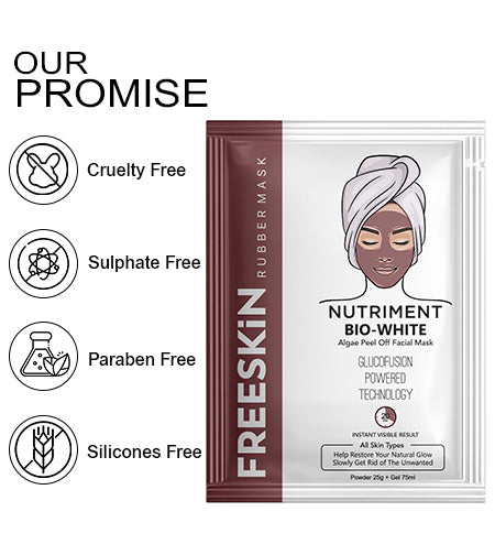 Bio White Algae Peel Off Mask Powder 25g + Activator Gel 75ml for Deep Hydration, Oil Control, Pore Tightening & Smooth Glowing Skin | Suitable for All Skin Types. promises