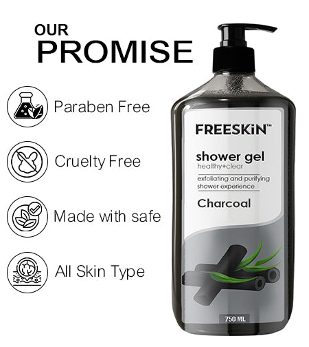 Charcoal Shower Gel 750ml | Deep Cleansing Body Wash with Activated Charcoal | Oil Control, Detox & Refreshing Skin Cleanser for Men & Women promises