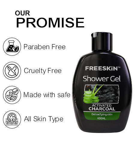 Activated Charcoal Shower Gel 400ml | Detoxifying Body Wash | Deep Cleansing, Oil Control & Odour Protection for Fresh, Smooth Skin promises