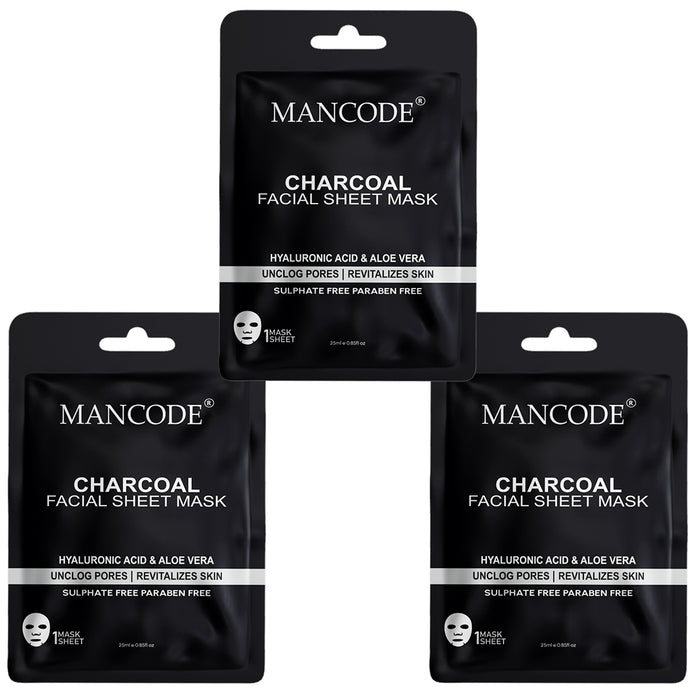 Charcoal Facial Sheet Mask Pack of 3 | Deep Detox, Pore Cleansing & Oil Control Face Masks - our product