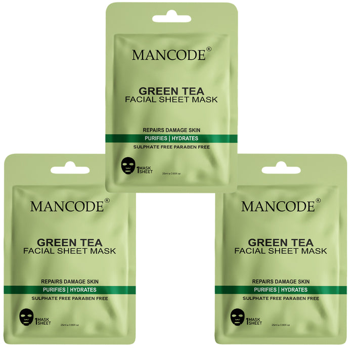 Green Tea Facial Sheet Mask Pack of 3 | Oil Control, Detox & Refreshing Hydration Face Masks - our product