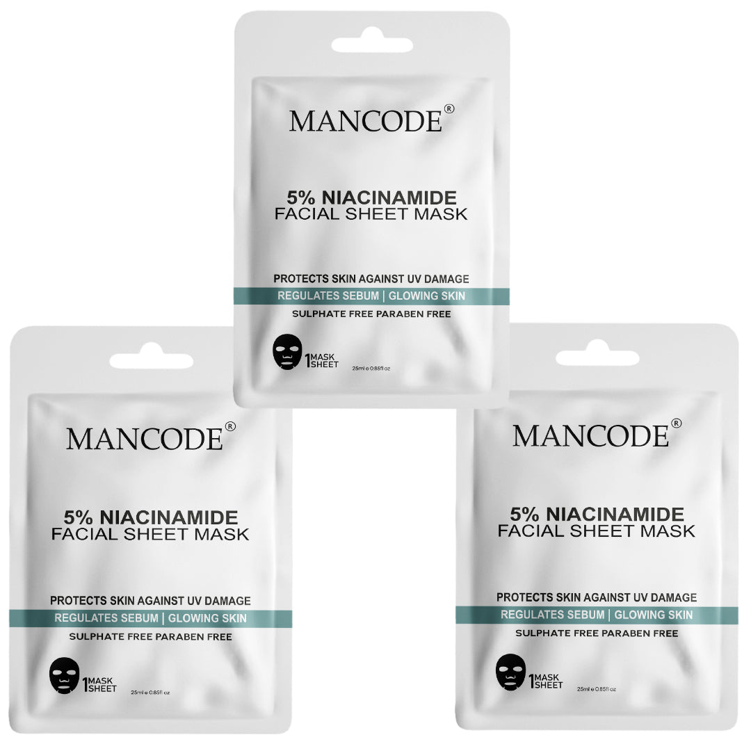 5% Niacinamide Facial Sheet Mask Pack of 3 | Oil Control, Pore Minimizing & Skin Brightening Face Masks