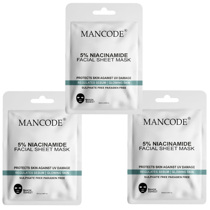 5% Niacinamide Facial Sheet Mask Pack of 3 | Oil Control, Pore Minimizing & Skin Brightening Face Masks - our product