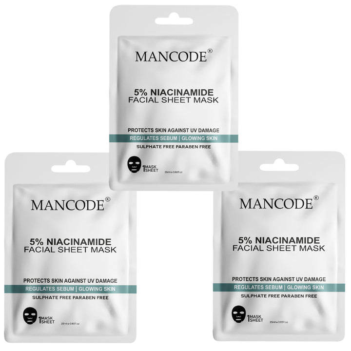 5% Niacinamide Facial Sheet Mask Pack of 3 | Oil Control, Pore Minimizing & Skin Brightening Face Masks