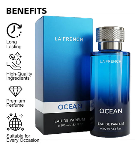 Ocean Eau De Parfum 100ml | Long Lasting Fresh Aquatic Fragrance | Premium Unisex Perfume for Men & Women | Clean & Cool Scent promises