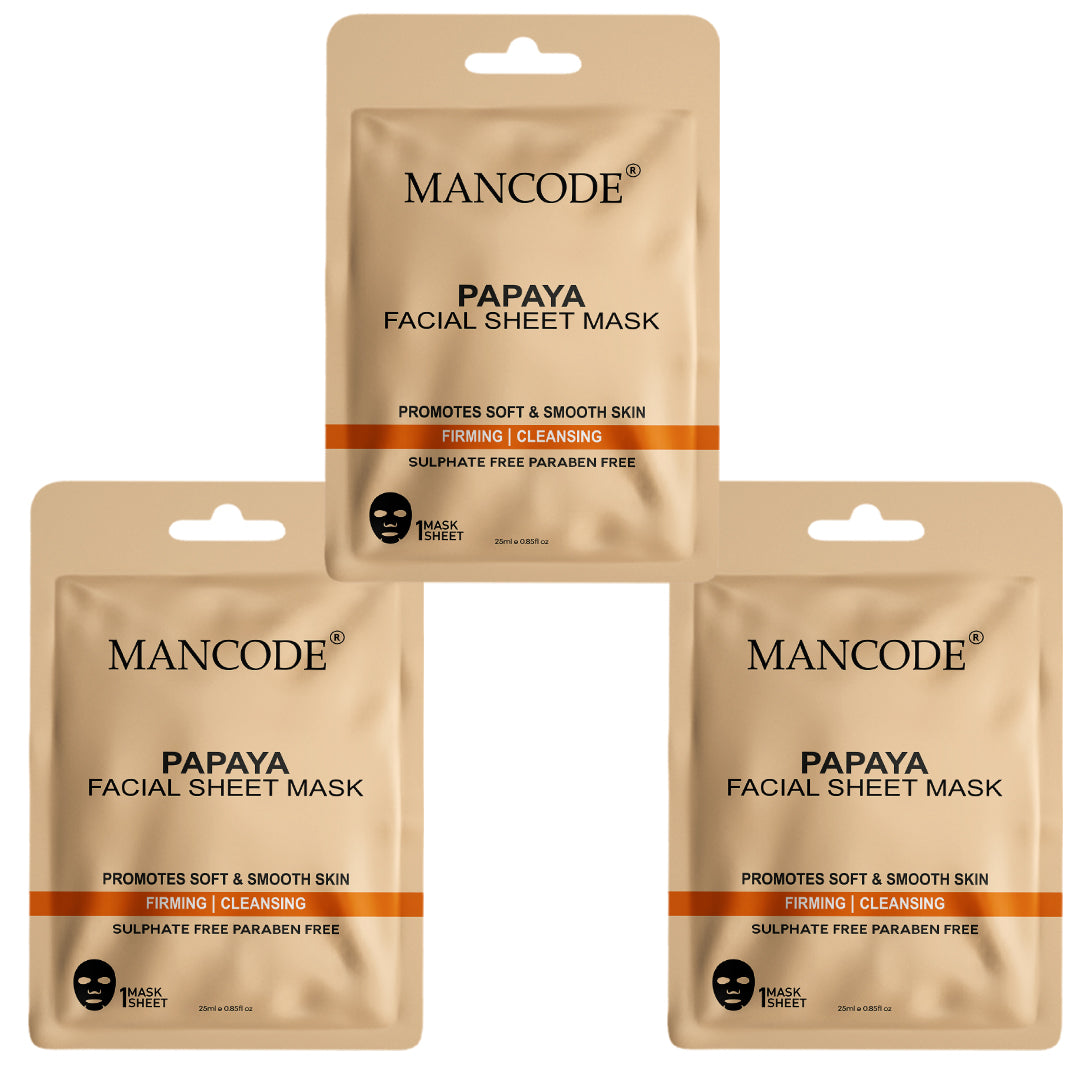 Papaya Facial Sheet Mask Pack of 3 | Skin Brightening, Tan Removal & Deep Nourishing Face Masks