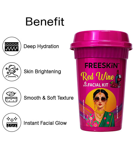 Red Wine Facial Kit 60g | Anti-Aging 6-Step Facial Kit | Firming, Brightening & Wrinkle Care Glow Facial for Youthful Skin promises