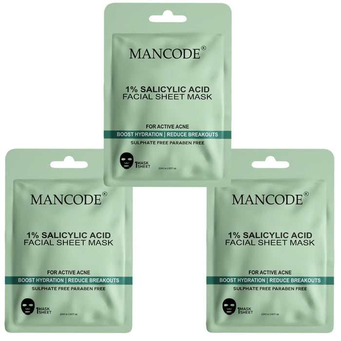 1% Salicylic Acid Facial Sheet Mask Pack of 3 | Acne Control, Pore Cleansing & Oil Balancing Face Masks - our product
