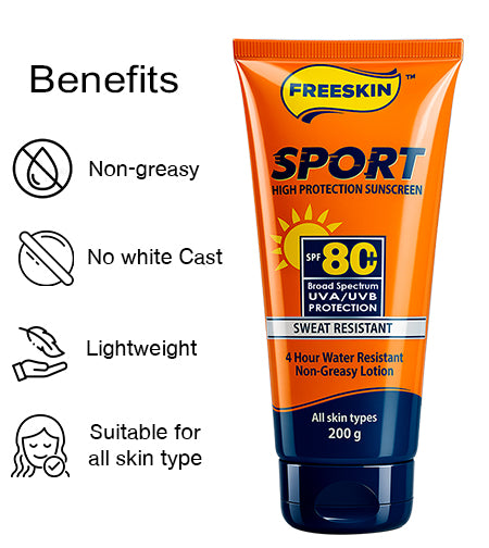 Sunscreen SPF 80+ PA+++ Sport 200g | High Protection Broad Spectrum Sunscreen | Vitamin C & Niacinamide Brightening, Hydrating & Non-Greasy Sunblock promises