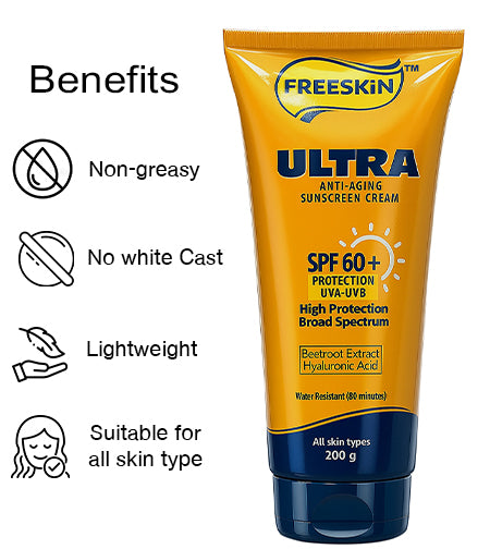 Sunscreen Cream Ultra Anti-Aging SPF 60+ 200g | Broad Spectrum UVA/UVB Protection | Hydrating, Brightening & Wrinkle Care Sunscreen with Hyaluronic Acid promises