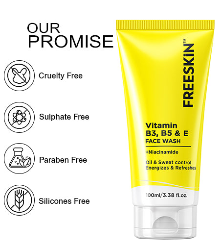 Vitamin B3, B5 & E Face Wash 100ml | Niacinamide Oil Control Cleanser | Hydrating, Pore Minimizing & Brightening Facewash for Men & Women promises